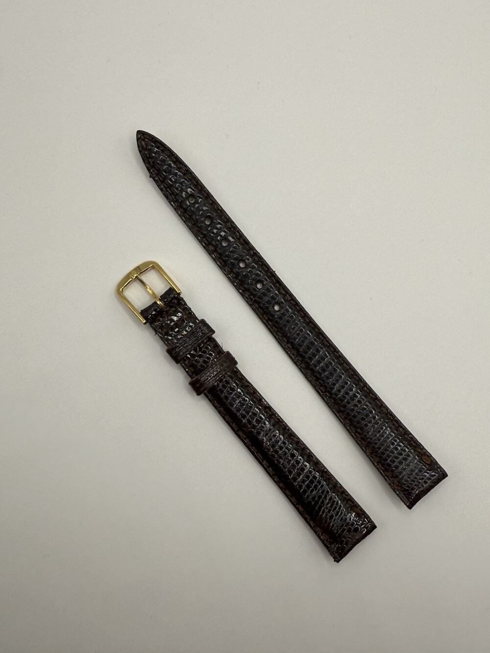 13mm KREISLER Genuine Lizard Brown NOS Vintage Watch Band & Gold-Tone Buckle